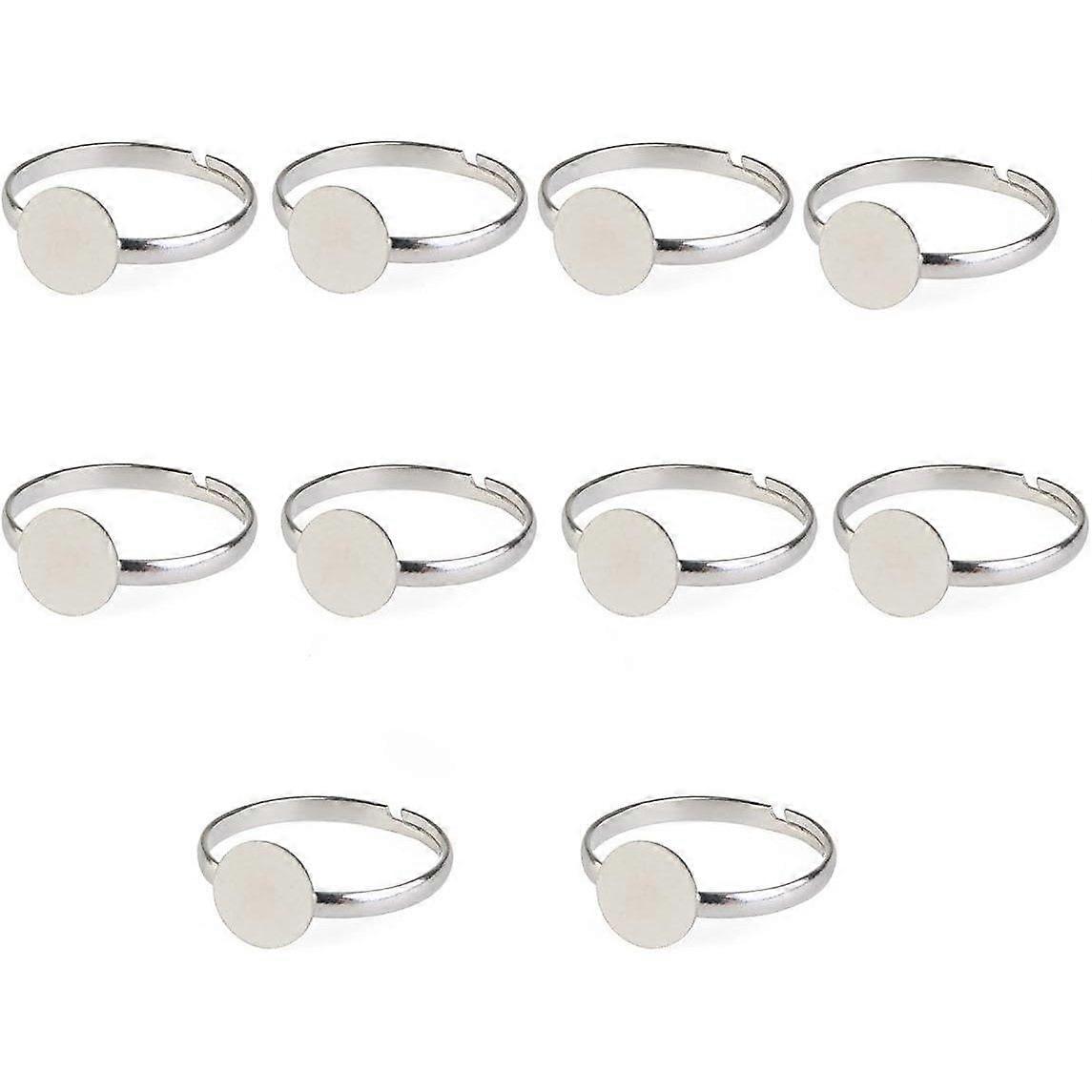 10pcs 8mm Silver Plated Adjustable Blank Ring Bases (Silver)