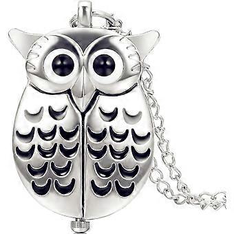 Montre de poche unisexe, mouvement à quartz, cadran numérique en forme de hibou, chaîne en alliage de 80 cm