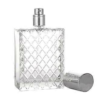 Square Grid Perfume Bottle 100ml, Portable Clear Glass Refillable Travel Empty Bottle