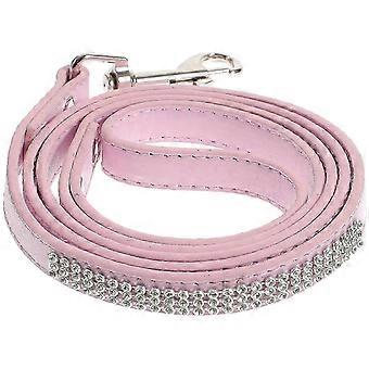 Colorful PU Leather Pet Leash for Training and Walking Cats or Dogs with Sparkly Studded Rhinestones (Pink)