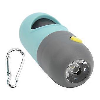 Dispensador de bolsas para excrementos de perro con linterna LED y clip metálico para pasear al perro por la noche