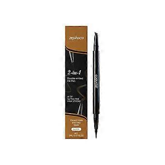 Augenbrauenstift für Microblading – 2-in-1-Doppelstift mit 4 Gabelspitzen und Präzisionspinsel, Dunkelbraun