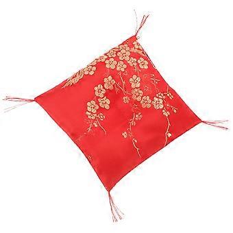 Fortune Cat Bottom Cushion with Floral Pattern Decorative Ceramic Lucky Cat Soft Cushion Square Shape Doll Base Small Figurine Pad Washable