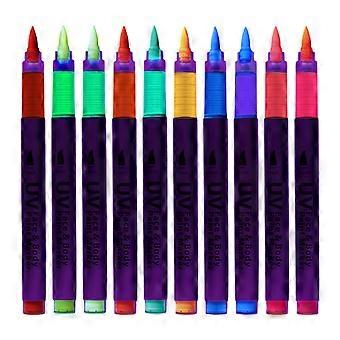Set of Glow In Dark Body Paint Pens Washable Body Face Drawing Makeup Art Markers Pens For Night Parties And Festivals Multicolor