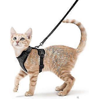 Cat Harness And Leash For Walking, Escape Proof Soft Adjustable Vest Harnesses For Cats, Easy Control Breathable Jacket, Black, Xs