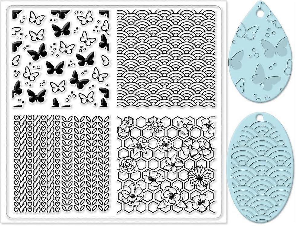 Wave and Butterfly Silicone Clay Texture Stamp Clay Modeling Pattern Pad Texture Sheets for Polymer Clay Making making kit