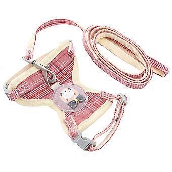 Colete e peitoral anti-perda para gatos, com coleira, ideal para passeios. Colete com alça de segurança para evitar fugas (estampa xadrez rosa, largura da coleira: 1,0 cm). Adequado para gatos de aproximadamente 1... (o tamanho final não foi especificado).