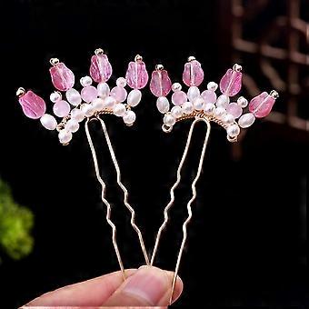 Cloisonne U Shape Hair Chopsticks with Pearl Decor, Alloy Hair Sticks for Women
