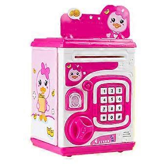 Piggy Bank Voice Fingerprint Password Portable Money Saving Box for Kids for Home Travel Pink