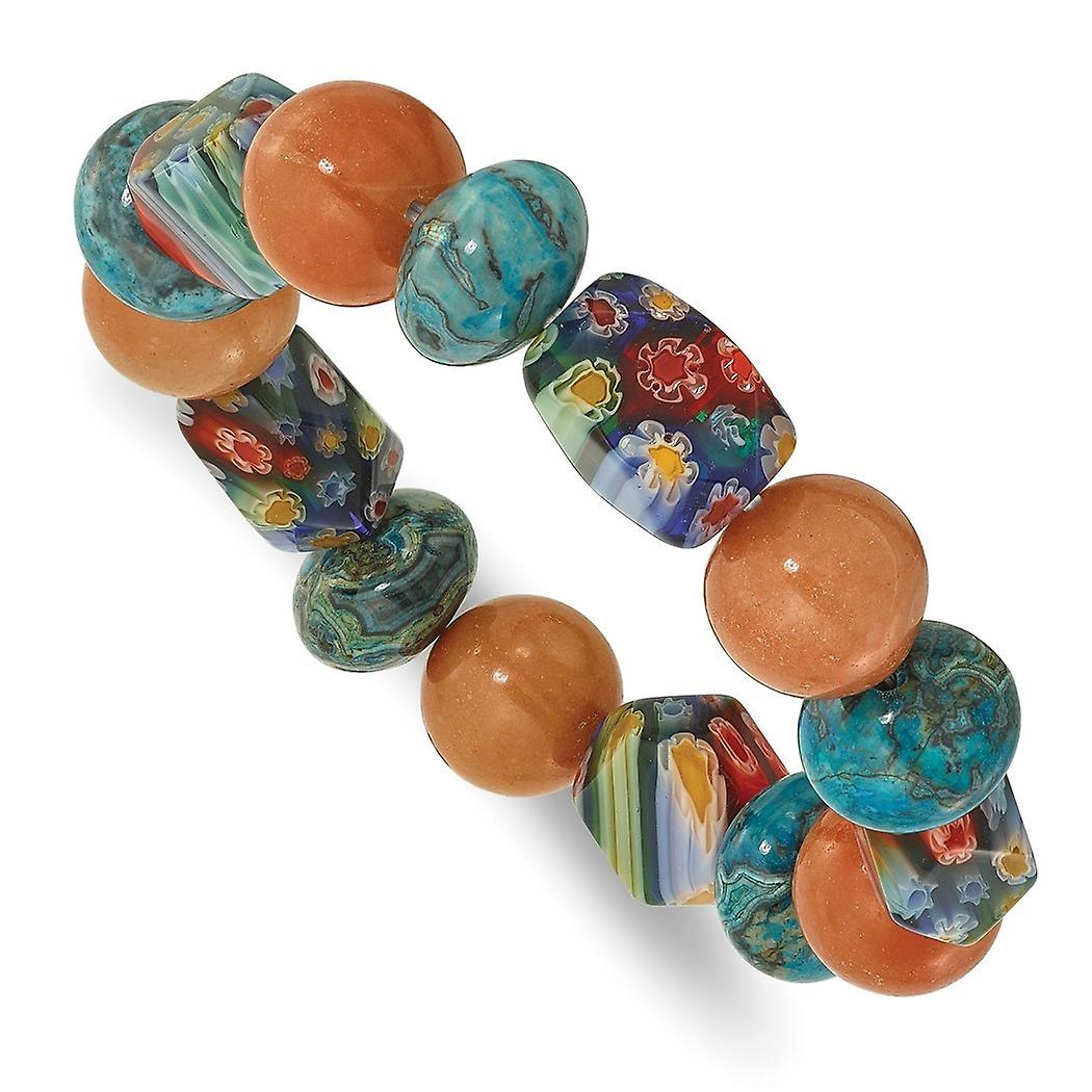 14.00mm Aventurine Agate and Kangsai Glass Beaded Stretch Bracelet-Stretch-Bracelet for Women