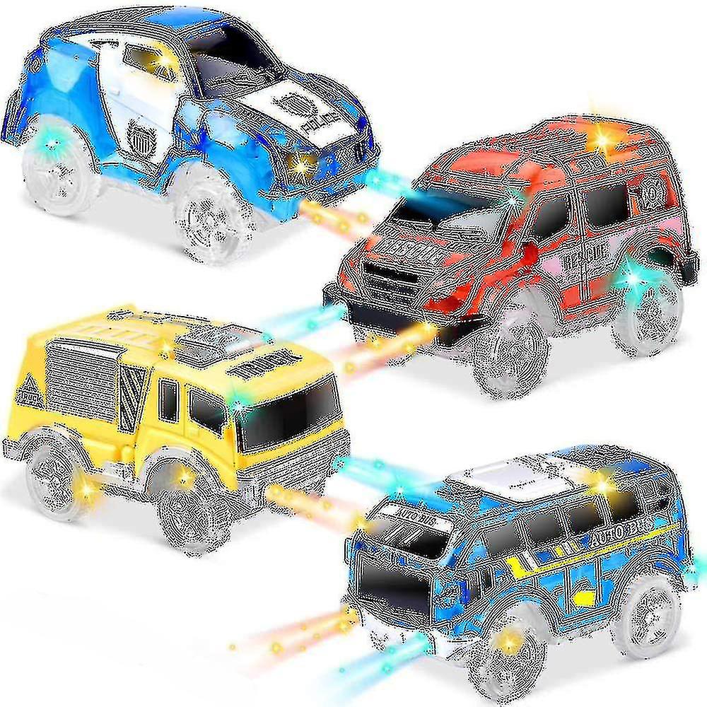 4 Pieces / Set Of Led Lighted Track Car, Compatible With Most Track Cars