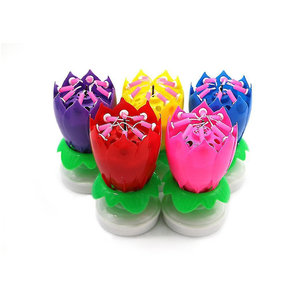 Rotating Lotus Music Candle Birthday Party Cake Decoration Brand New