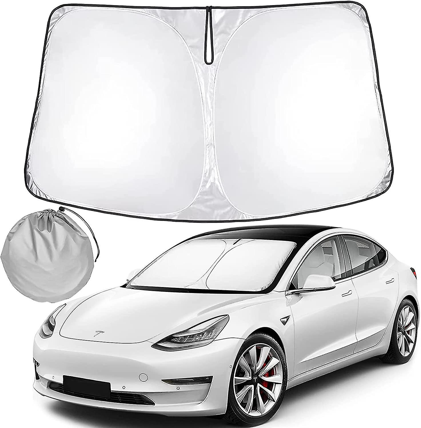 Sunshade Designed For Tesla Model 3 Exclusively, Front Windshield, Double Layer Light Blocking Fabric, Foldable Sun Shade With A Storage Bag, Niuniu