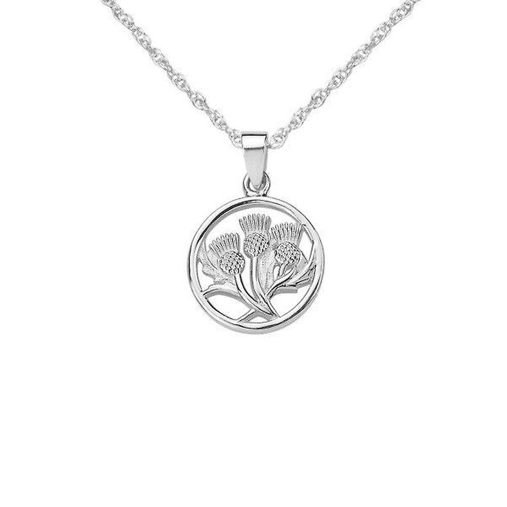 Scottish Thistle The Flower Of Scotland Circle Shape Necklace Pendant - Includes A 16"Silver Chain