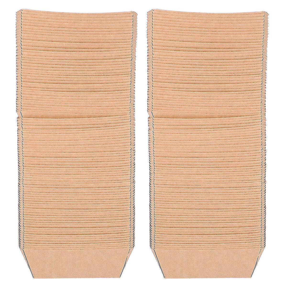 100 Pcs Disposable Paper Food Serving Tray Kraft Paper Take-out Box Boat Shape Snack Open Box French