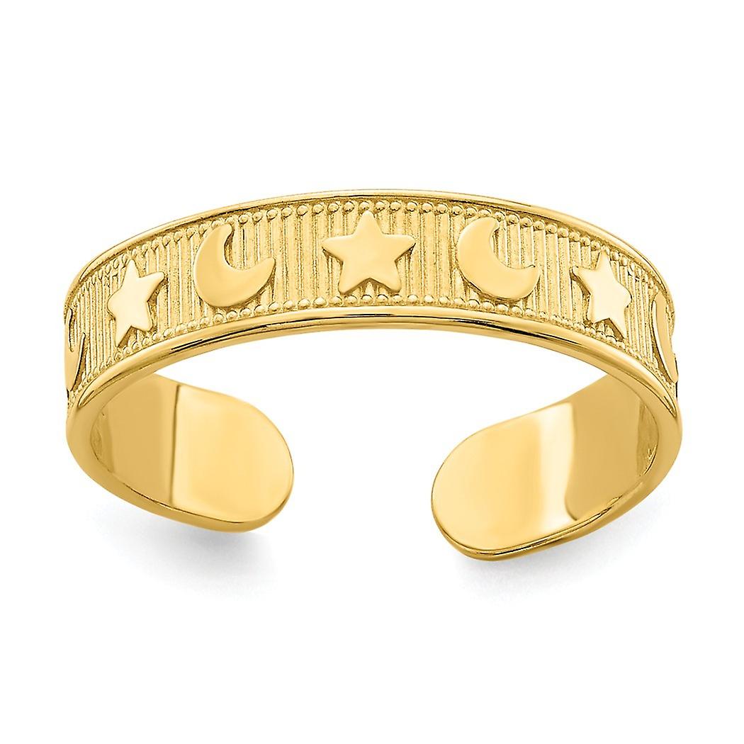 14k Gold Adjustable Star and Celestial Moons toe ring-toe ring for Women - 1.1 Grams