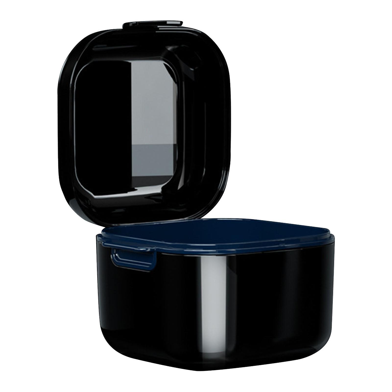 Denture Case, Stain-Resistant, Food Grade Solid Plastic, Draining Design, Denture Cup, Dental Socket, Black
