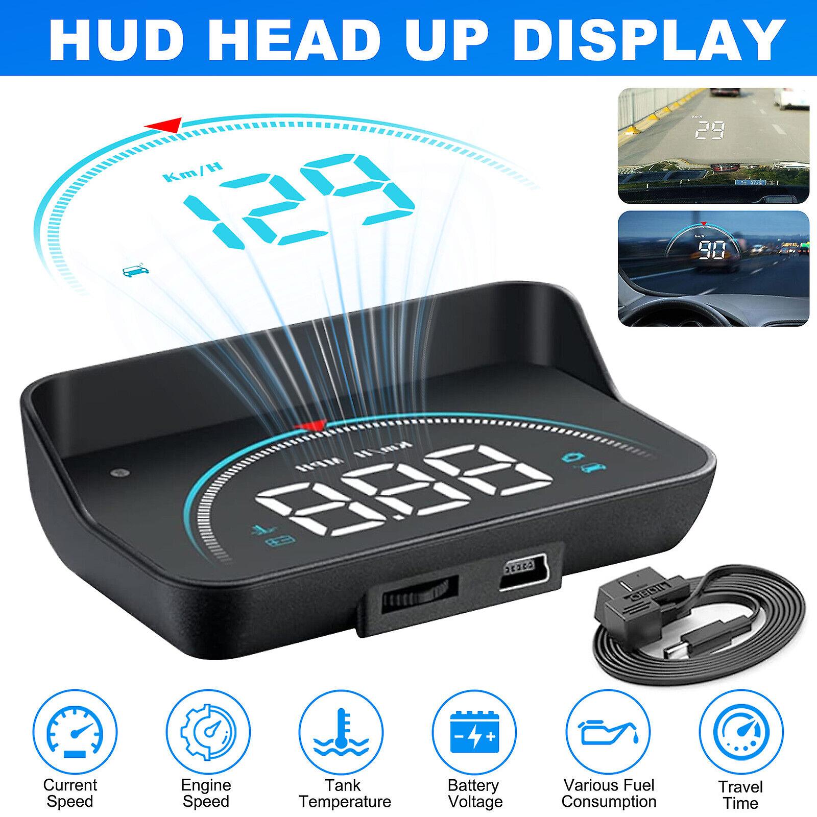 Car OBD2 HUD Head Up Display Gauge Speedometer MPH KMH RPM Warning Alarm Meter