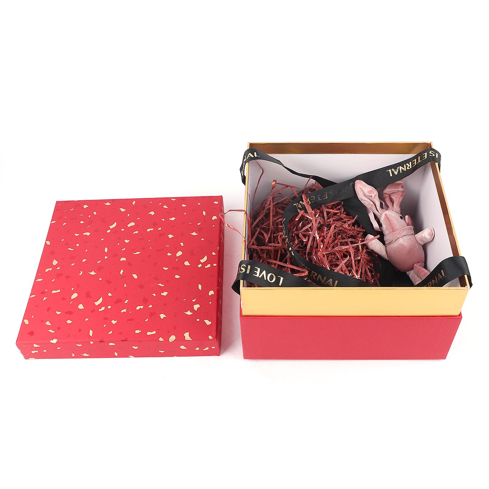 Gift Boxes Ins Style Square Gift Wrap Boxes with Lid and LED String Lights Greet for Weddings Red