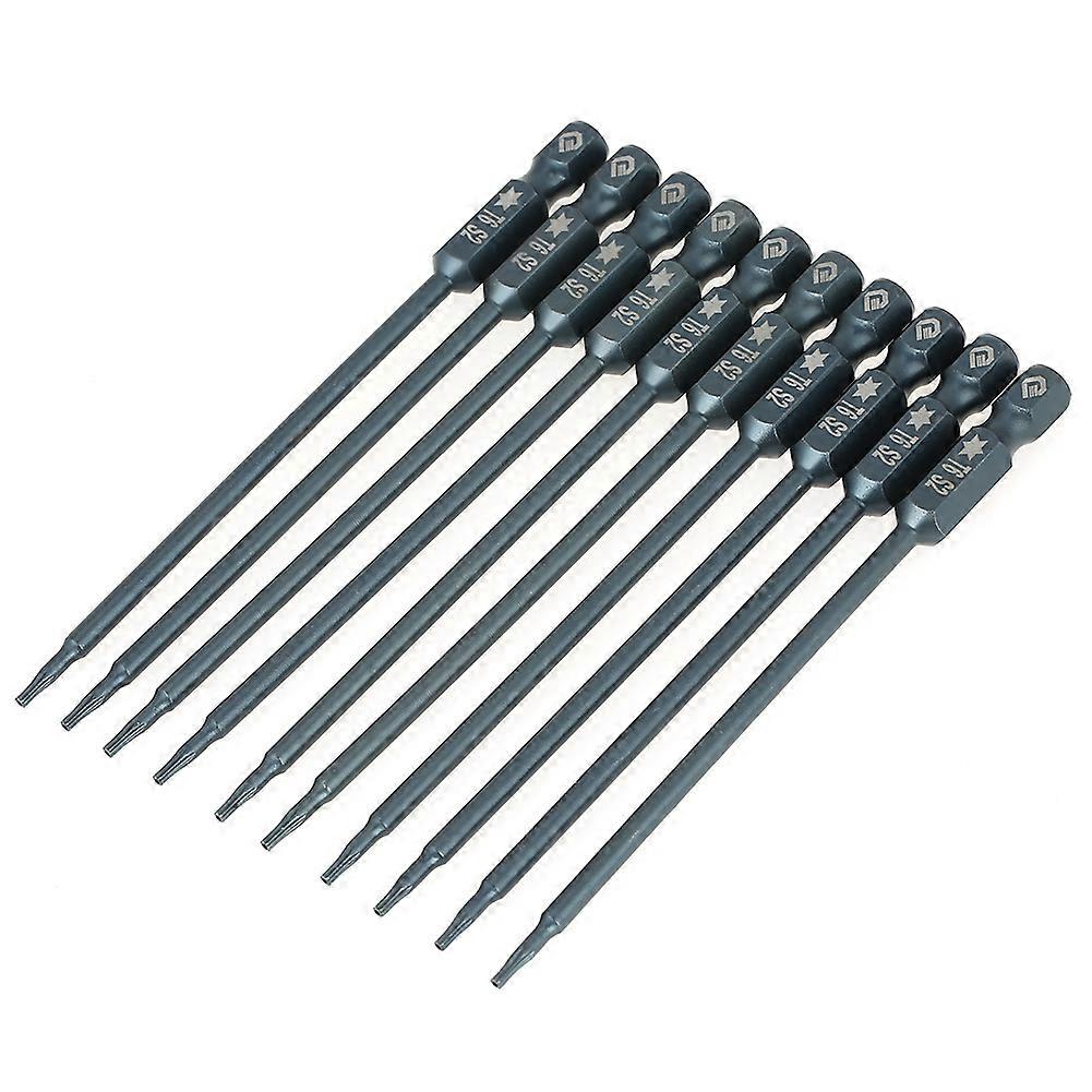 10 pcs 100mm 1/4" Hex Shank T6 Magnetic Security Star Head Screwdriver Bits Kit