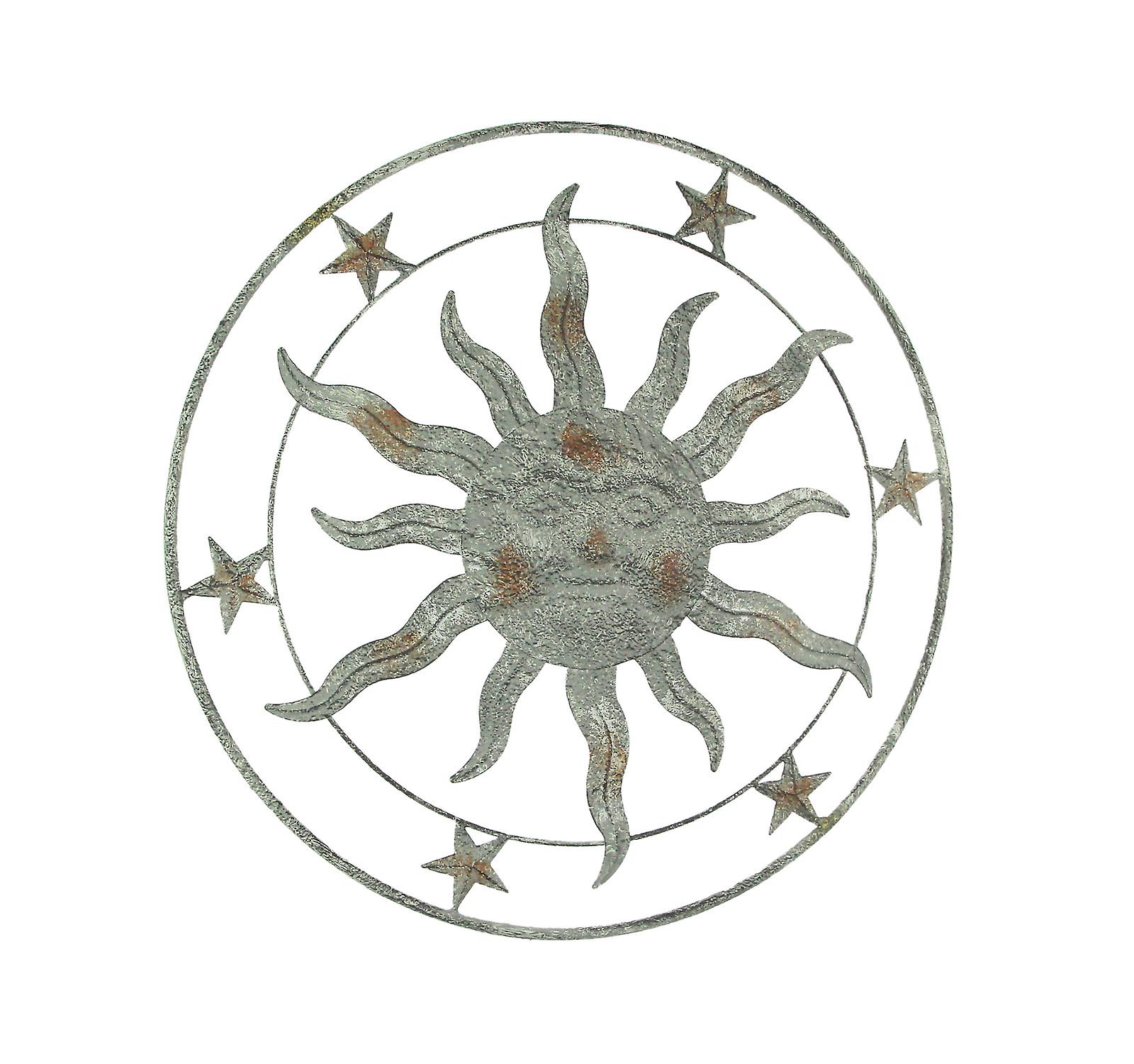 21.5 Inch Diameter Weathered Gray Finish Sun Face Wall Hanging