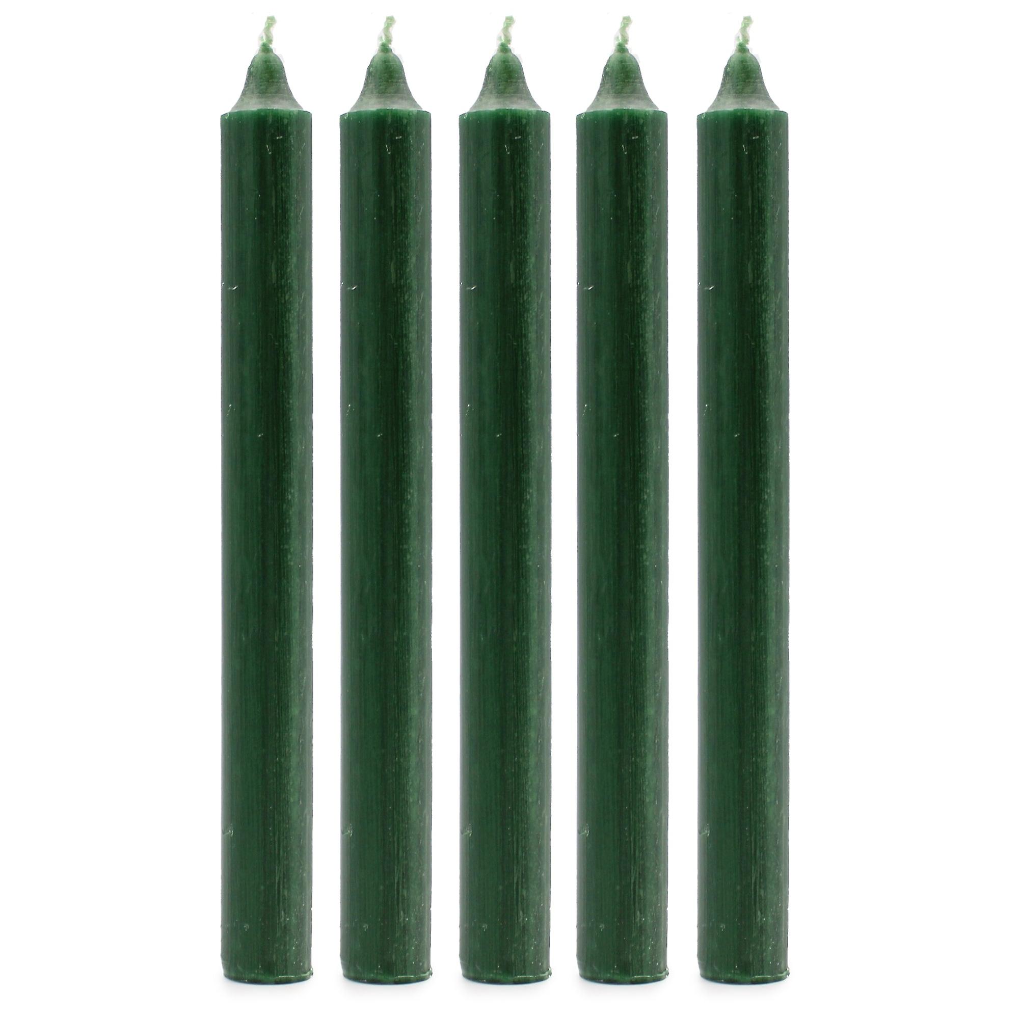 Pack Of 5 Rustic Holly Green Solid Colour Dinner Candles
