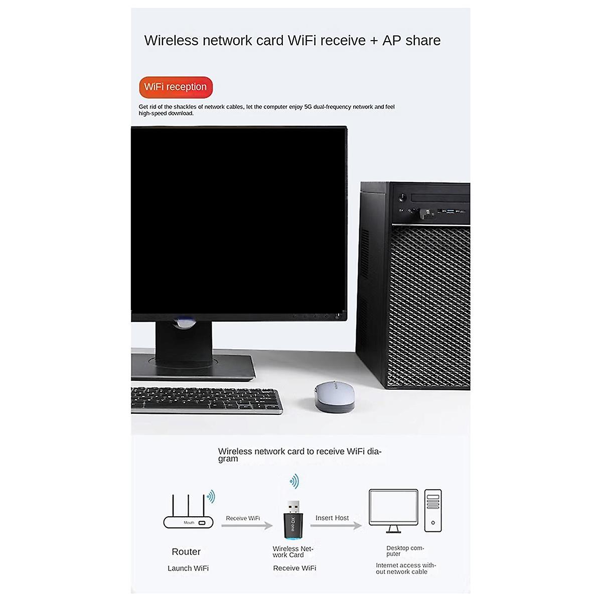 Drive Free Wireless Network Card Wifi Receiver 5G Dual Frequency Network Wireless USB Network Card 900mbps Transmitter