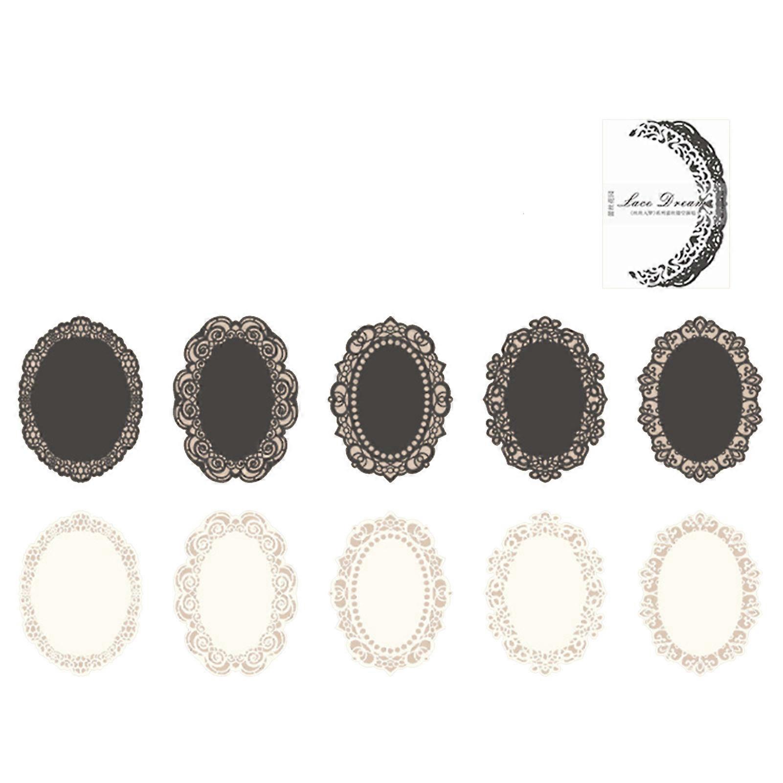 10 Sheets Lace Stickers - Self-Adhesive White & Black Decals for Scrapbooking