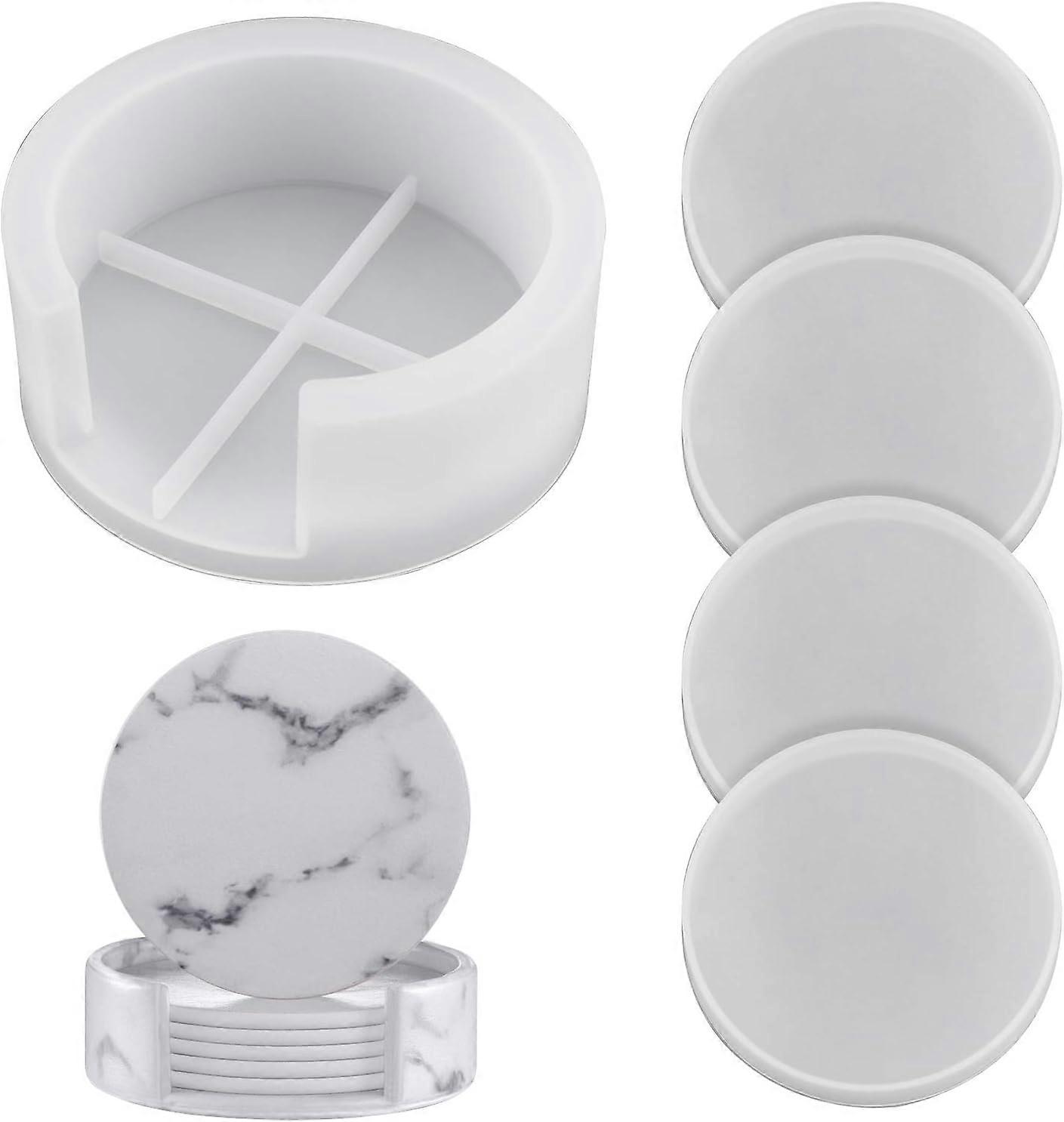 Set of 4 Round Resin Coaster Molds - with Storage Mat - for Resin Casting White A-Round