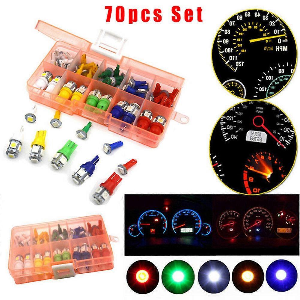 70Pcs Car T5+T10 LED Instrument Panel Cluster Plug Dash Light Bulb Indicator Set
