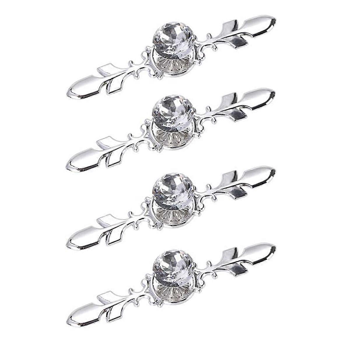4 Pcs  Drawer Dresser Knobs Pull Handles - Crystal Glass Diamond Decorative Knobs with Plate, Cabinet Cupboard Door Knobs with Screws for Kitchen Bath