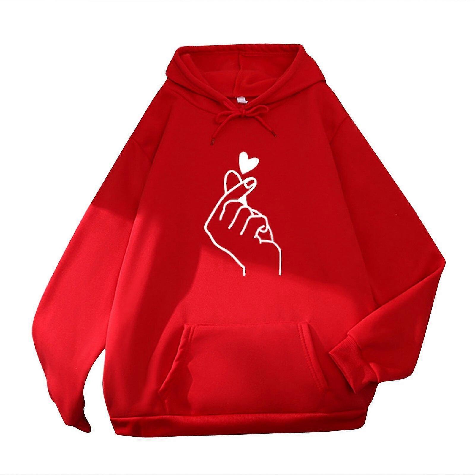 Jianghuo Coração Oversized Hoodies impressos para mulheres kawaii casual moletons com capuz solto com cordão de bolso Sudaderas Con Capucha