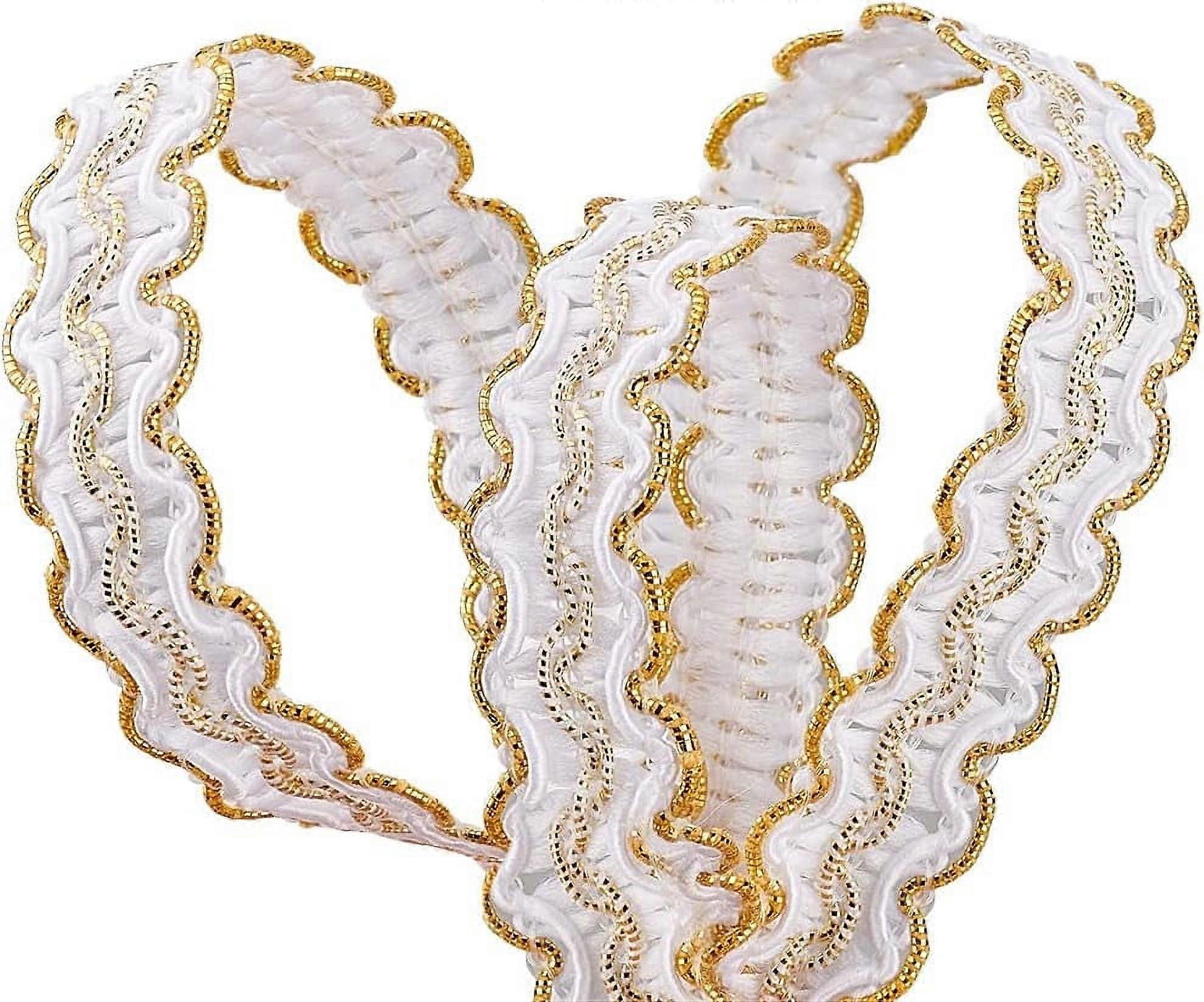 13Yards Gimp Braid Trim Gold Edge Woven Braid Trim 1 2 inch White Metallic S Wave Braid Trim Sewing