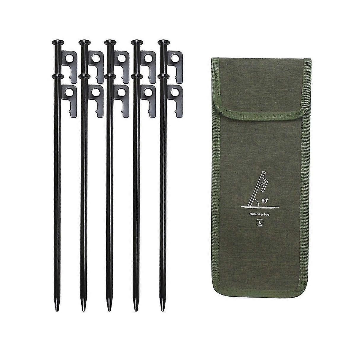 10個入り 30cm アウトドア テントペグ グランドネイル 収納バッグ付き 防風ネイル キャンプ用品 テント固定 ブラック