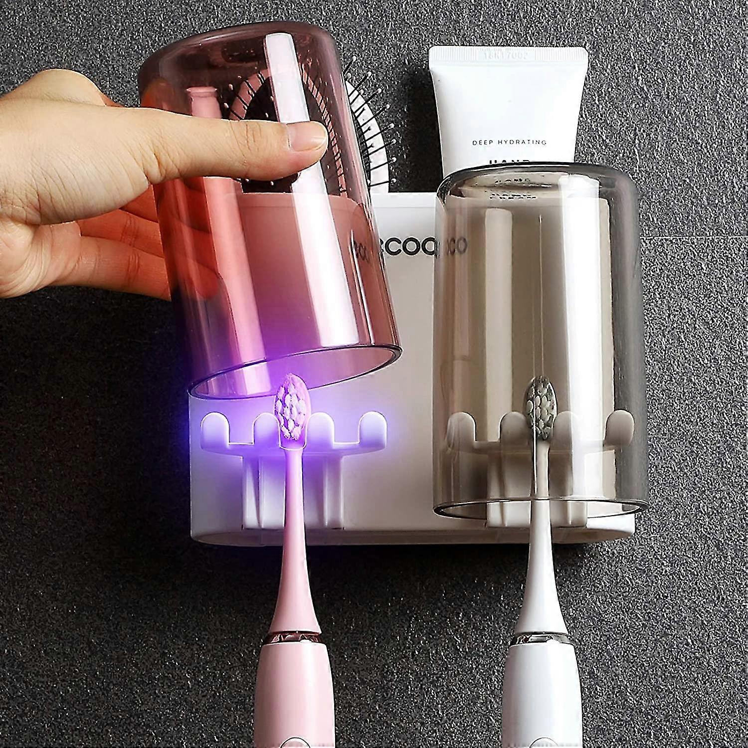 Multifunctional Toothbrush Holder Wall-mounted Bathroom Space Saving Toothbrush Organizer - 2 Cups