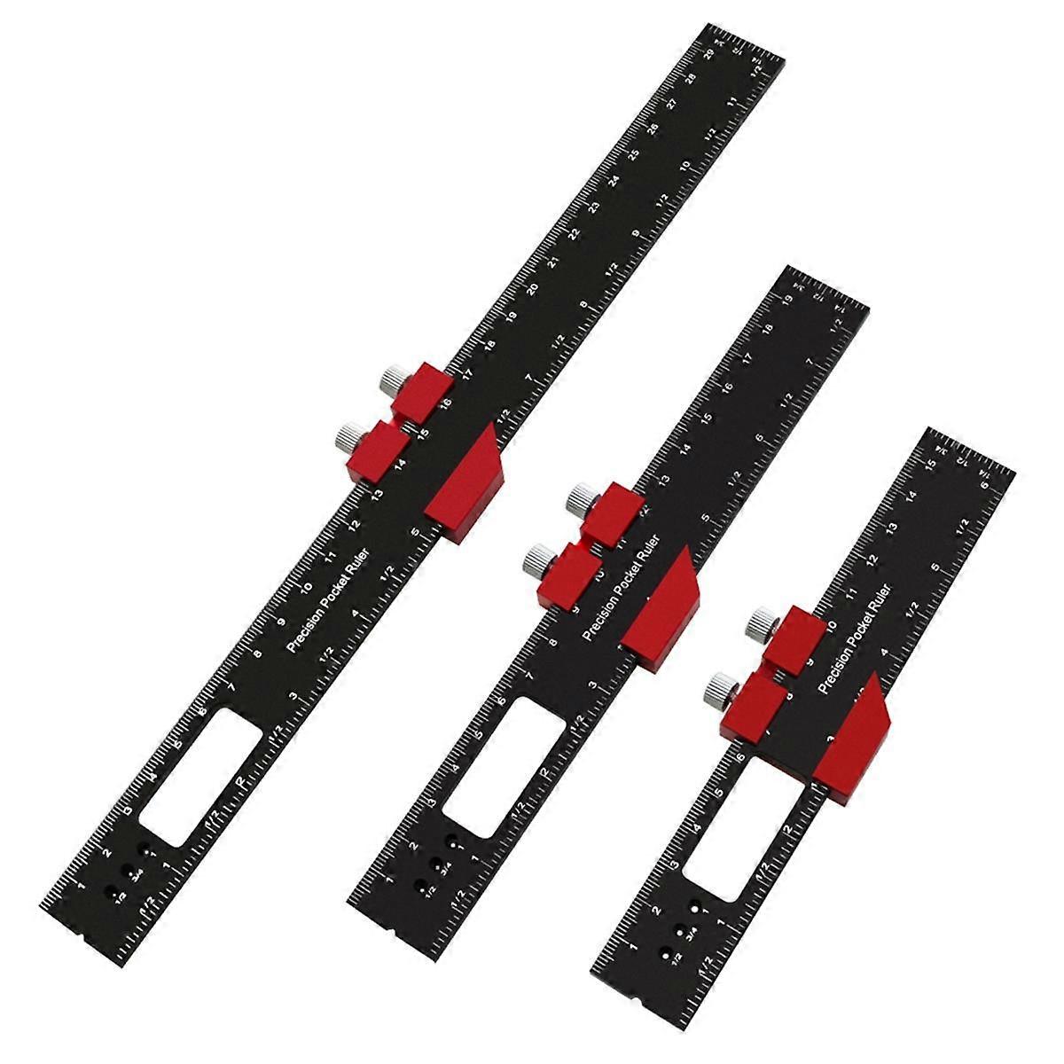 Woodworking Precision Pocket Ruler Aluminum Slide Ruler Inch & Metric T-Type Scribing Ruler Square