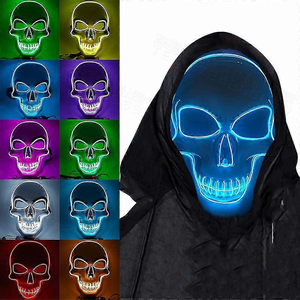 Exquisite Halloween Mask Halloween Horror Luminous Skull Ghost Face Mask, Halloween Party Spirit Festival Haunted House Led El Fluorescent Ghost Face 
