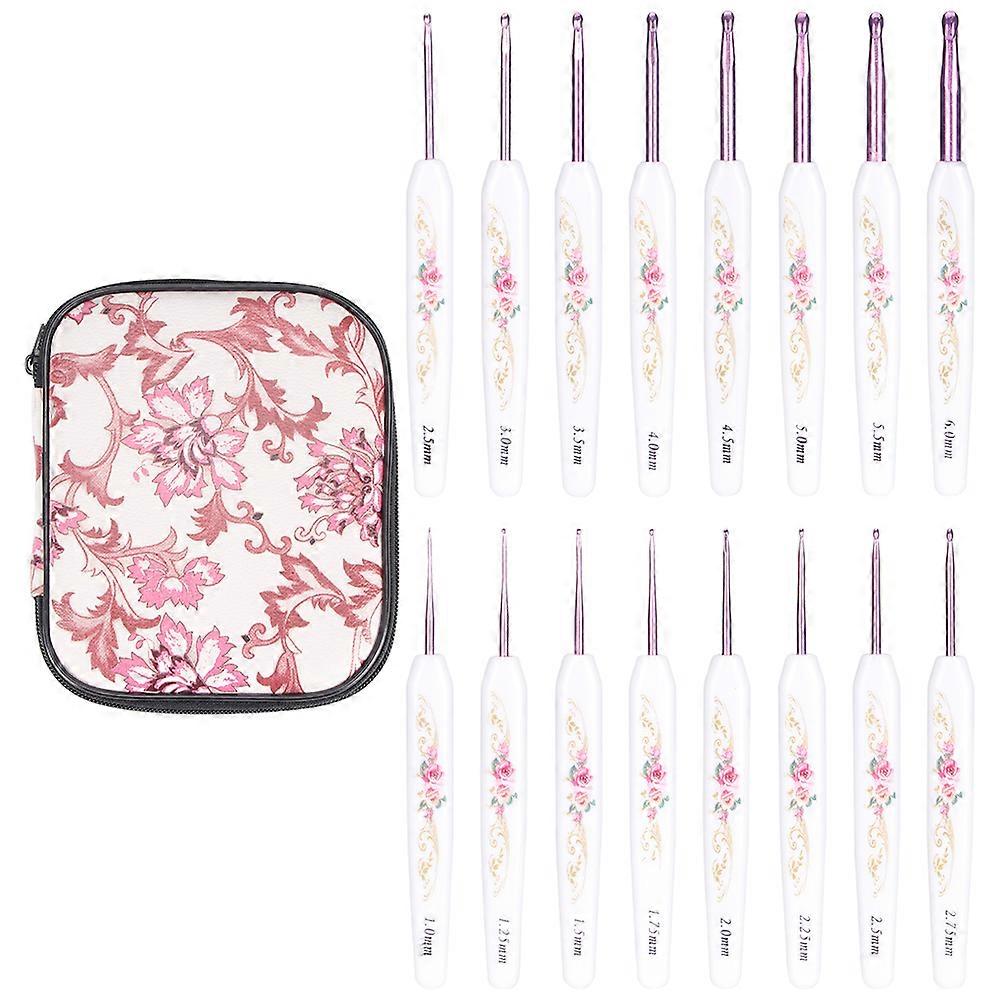 16pcs/bag Aluminum Crochet Hooks Set Ergonomic Knitting Needles Set with Soft Floral Print for Arthritis and Beginners