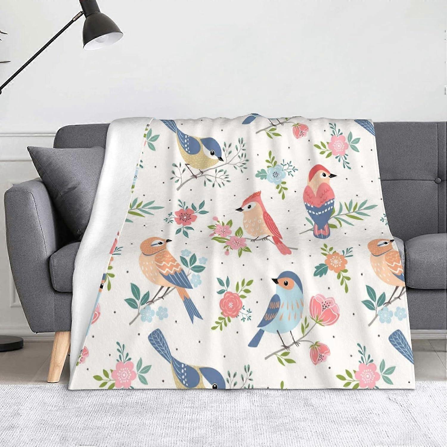 Floral Parrot Pattern Throw Blanket, Soft Lightweight Flannel Blanket for Sofas, Bed, Settees-GBNH45