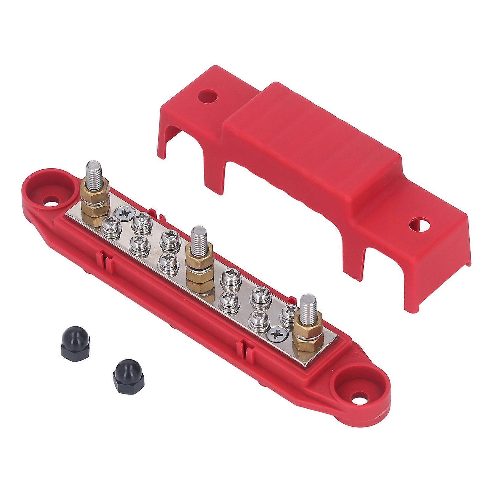 150A 10 Terminal Bus Bar Battery Power Distribution Block with Cover 1/4in Studs M8 Screws for RV Boat Red (Positive)