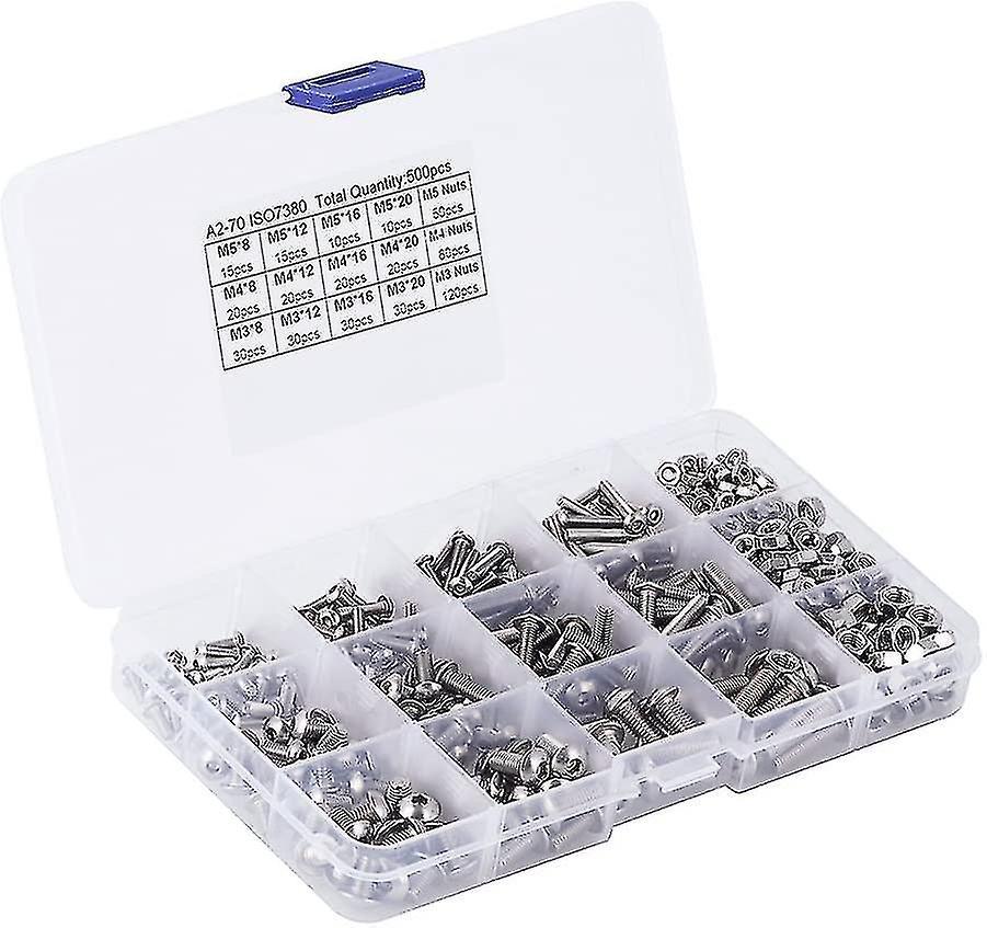 Screw & Nut Kit, 500pcs Flat Head Bolts Screw & Nut Assortment Kit