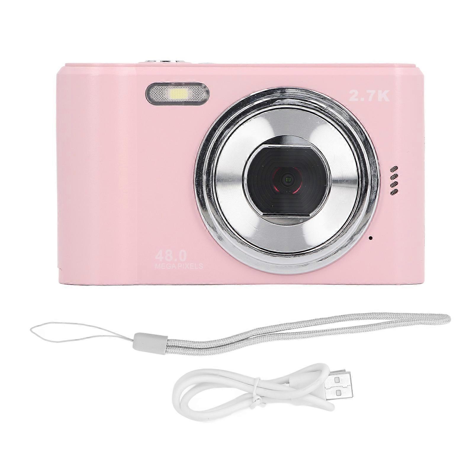 HD 1080P Digital Video Camera for Kids 2.4inch IPS Screen 44MP Auto Focus Rechargeable Vlogging Camera with Flash Pink