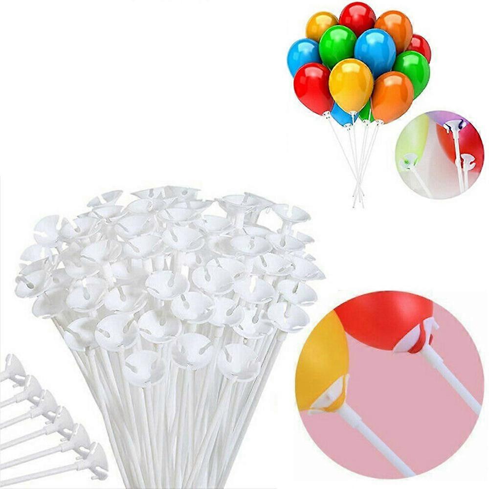 100Pcs White Balloon Sticks Holders with Cups Decor Upgraded Reusable Durable Plastic
