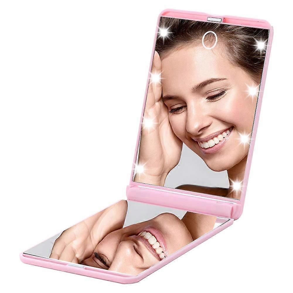 Portable Makeup Mirror Dimmable 8 LEDs Lighted Mirror 1X & 2X Magnification Cosmetic Illuminated Handbag