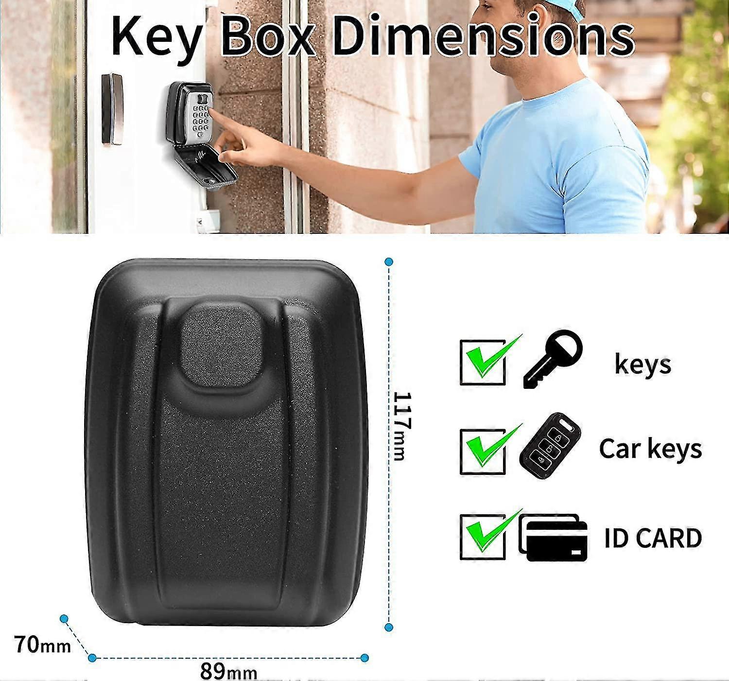 Key Lock Box, Wall Mounted Key Storage Box With 9-digit Keyboard Resettable Code, Large Capacity, Rustproof/waterproof Security Lock Box, For Home, Ou