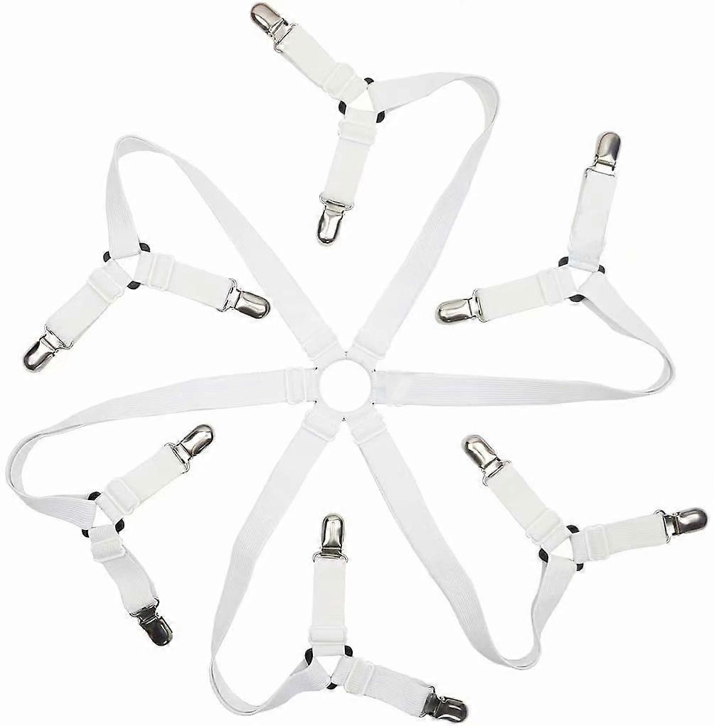 Sides Adjustable Elastic Bed Sheet Stretcher with Metal Clips,Cross Linen Suspenders,Fits All Sizes Round and Square Mattresses,3 Way(White)