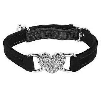 Heart Bling Cat Collar, Adjustable Collar With Safety Belt And Bell Rhinestone Collar For Kitten Small Dog Cat (black)