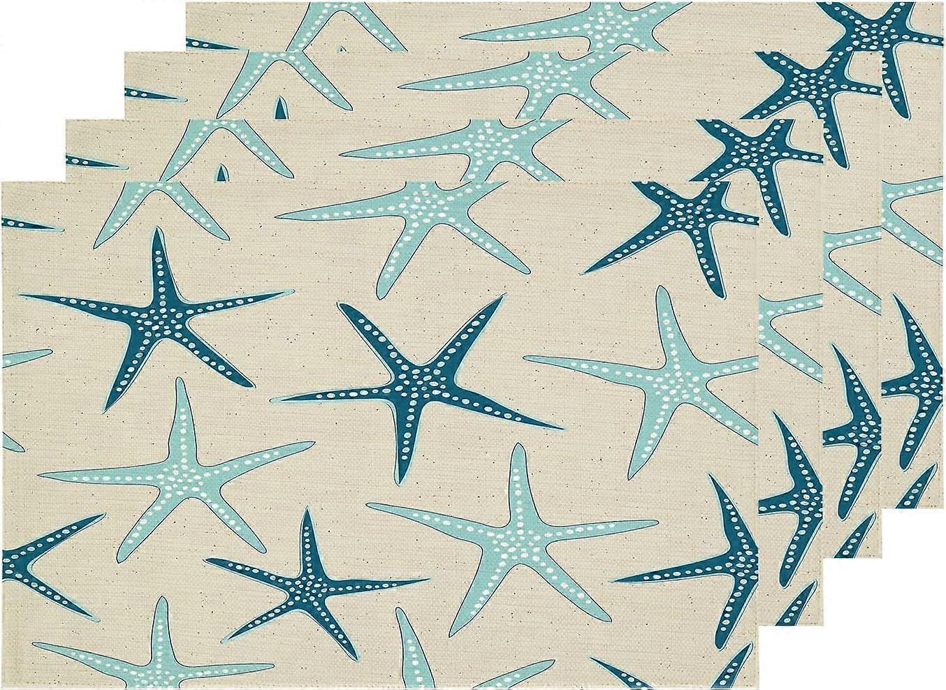 المفارش البحرية الزرقاء الداكنة نجم البحر ، الكاكي الساحلية البحرية حصيرة الكتان الخيش قابل للغسل العزل الحراري على طابقين لطاولة الطعام علامة التبويب المطبخ