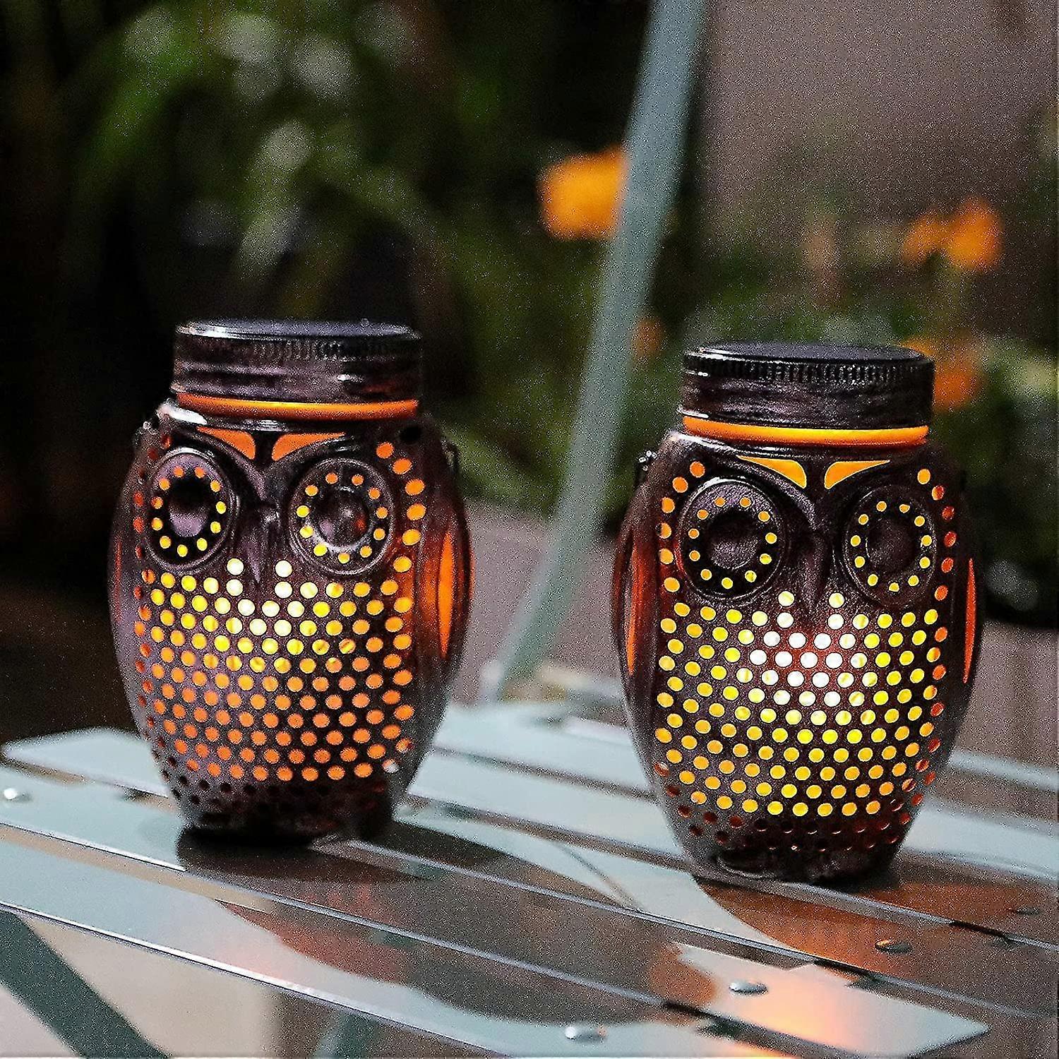 2pcs Owl Solar Flame Lanterns, Outdoor Hanging Waterproof Landscape Lanterns, Owl Mason Jar Lights