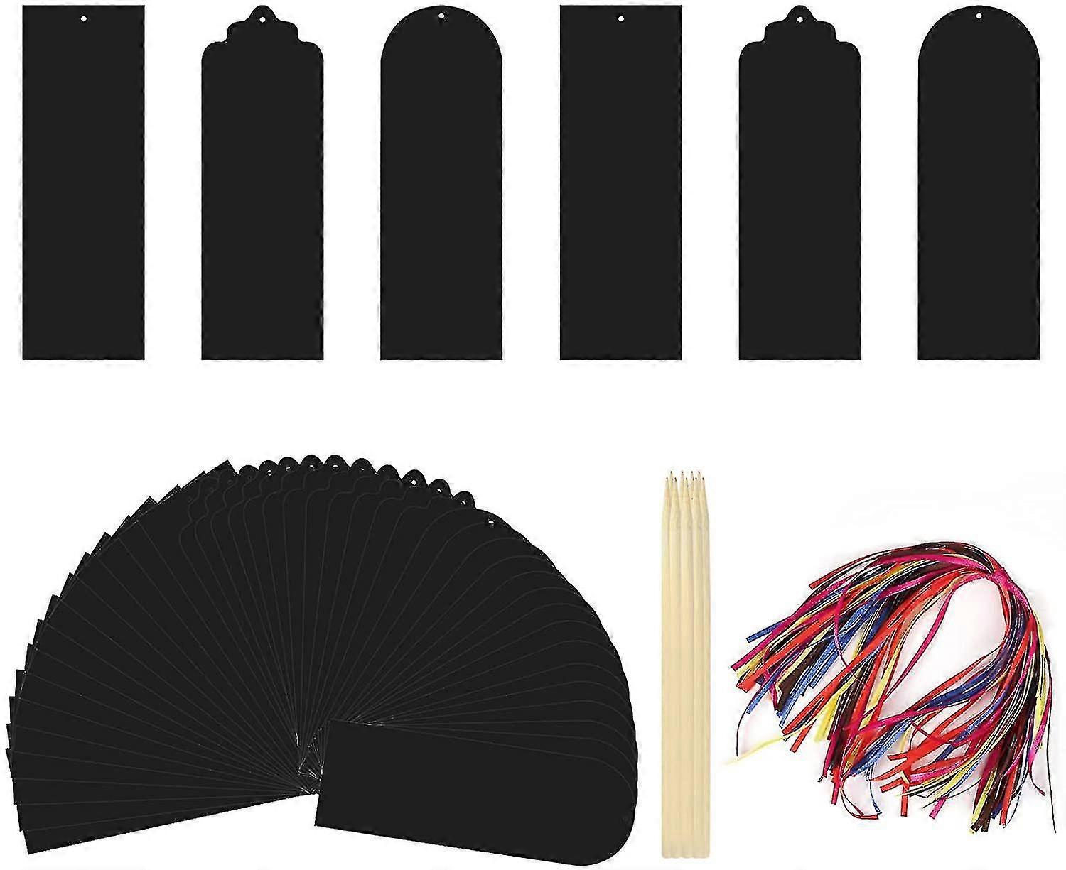50pcs Creative Diy Scratch Drawing For Kids, With Colored Ribbon And Pen, Magic Scratch Paper Bookmarks